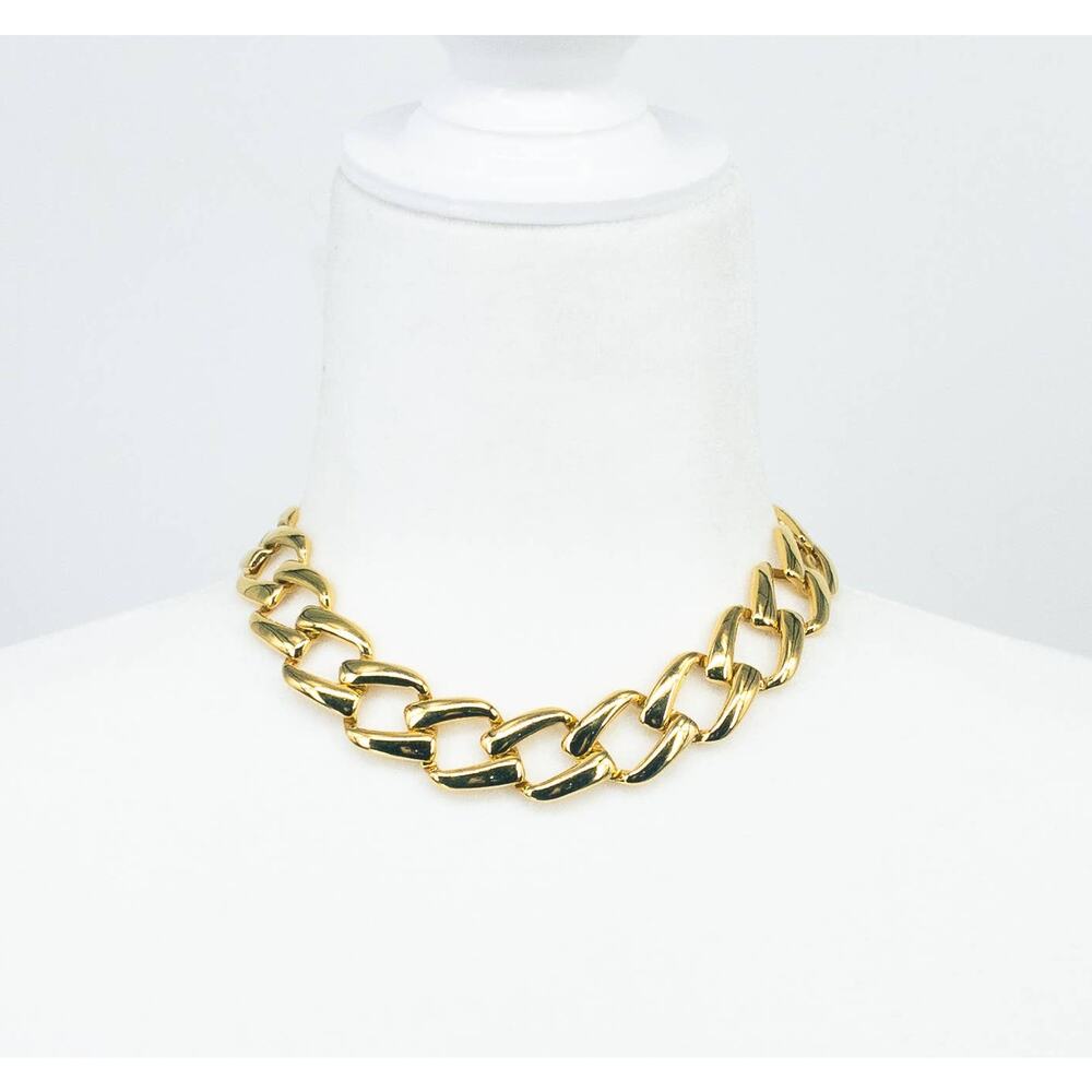 Napier Gold Tone Link Necklace Vintage Square Curb Choker 16"